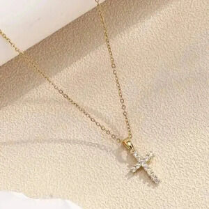 Stainless Steel Cross Pendant Necklaces With Cubic Zirconia